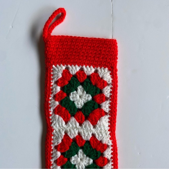 Crocheted Granny Square Christmas Stocking Mom Red Green 19” Long Hand Made EUC - Picture 11 of 16